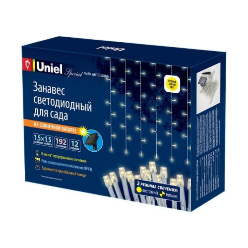 Садовая гирлянда на солнечной батарее "Занавес" Uniel USL-S-131/PT1515 WARM WHITE CURTAIN 1AA IP44 фото Садовая гирлянда на солнечной батарее "Занавес" Uniel USL-S-131/PT1515 WARM WHITE CURTAIN 1AA IP44 картинка